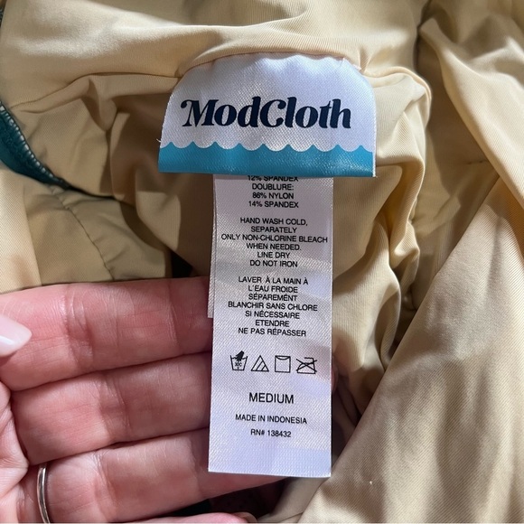 ModCloth Swimsuit Women’s Medium Teal Floral One Piece Bethany Halter Retro - Picture 11 of 14